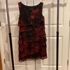 Black and Red Flower Pattern Ruffle Dress